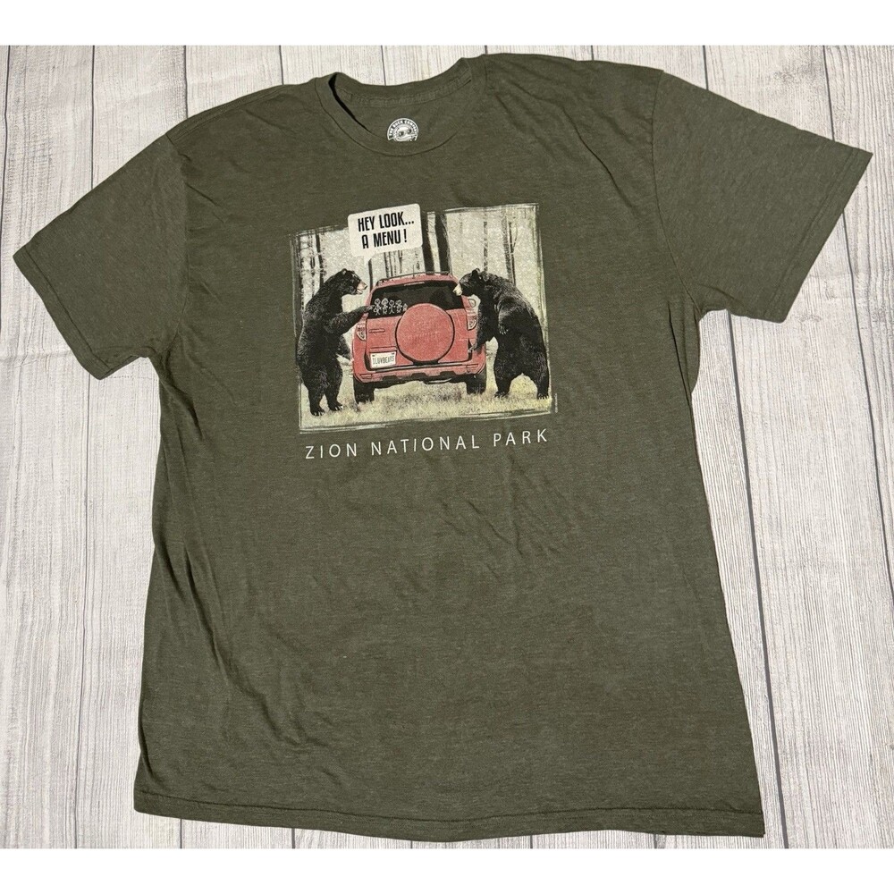 Zion National Park Mens Graphic T Shirt Bear Look A Menu Size 2XL